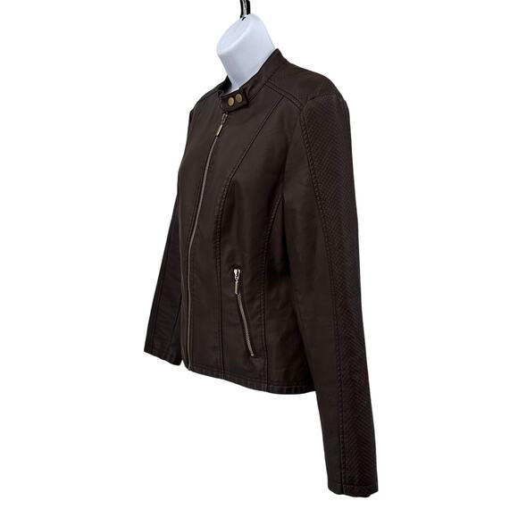 Baccini Jacket Dark Brown Womens M Faux Leather Full Zip Classic Fit Motorcycle - Picture 2 of 9